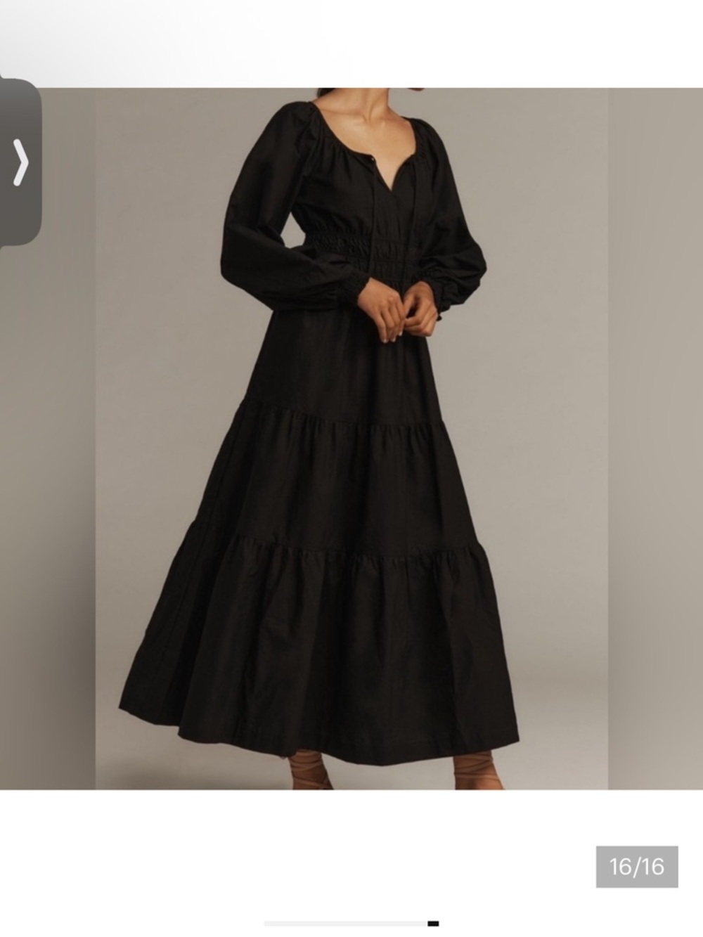 Anthropologie Black Long Puff-Sleeve Tiered Maxi Dress - Picture 8 of 12